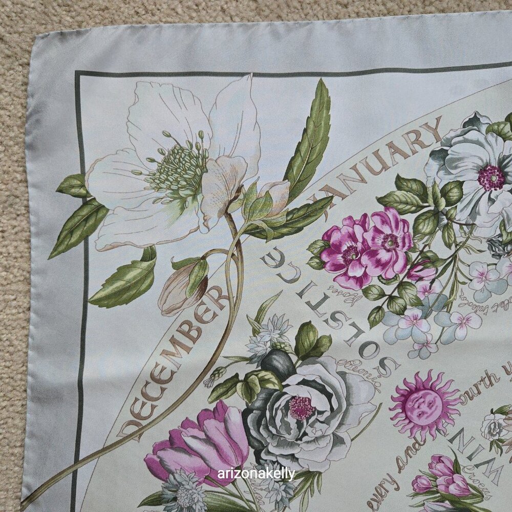 Brooks Brothers Silk Scarf Four Seasons of Flowers Purple Grey - Picture 9 of 16